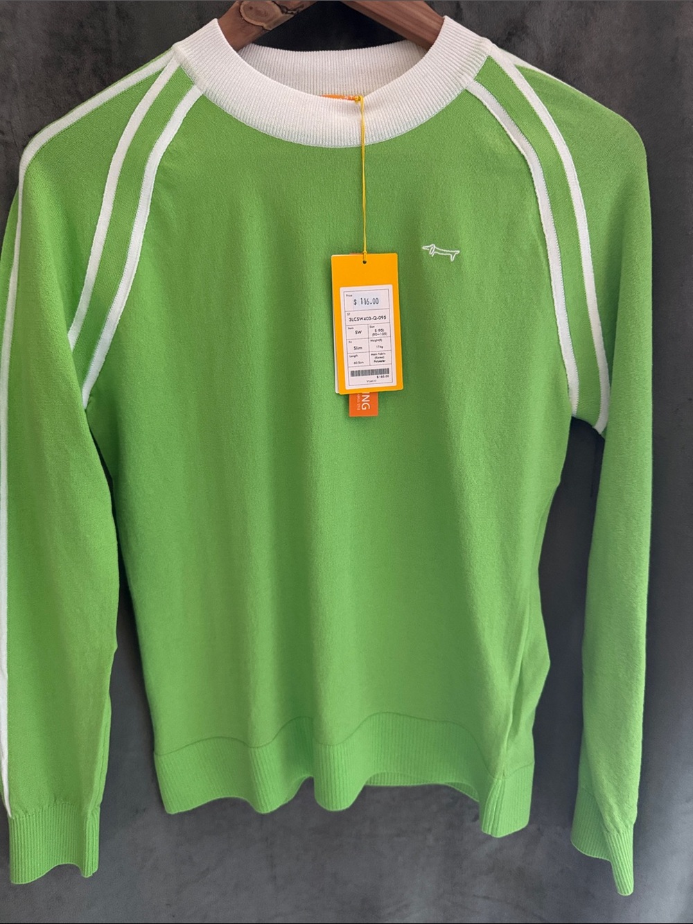 Green Crewneck Sweater with White Stripe Detail